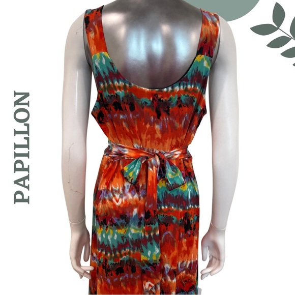 🛍️3/$40 Papillon Orange Multicolor Sleeveless Maxi Dress – Back Tie Size Medium - Picture 7 of 8